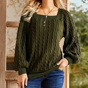 Suzanne Betro Forest Green Cable Knit Sweater